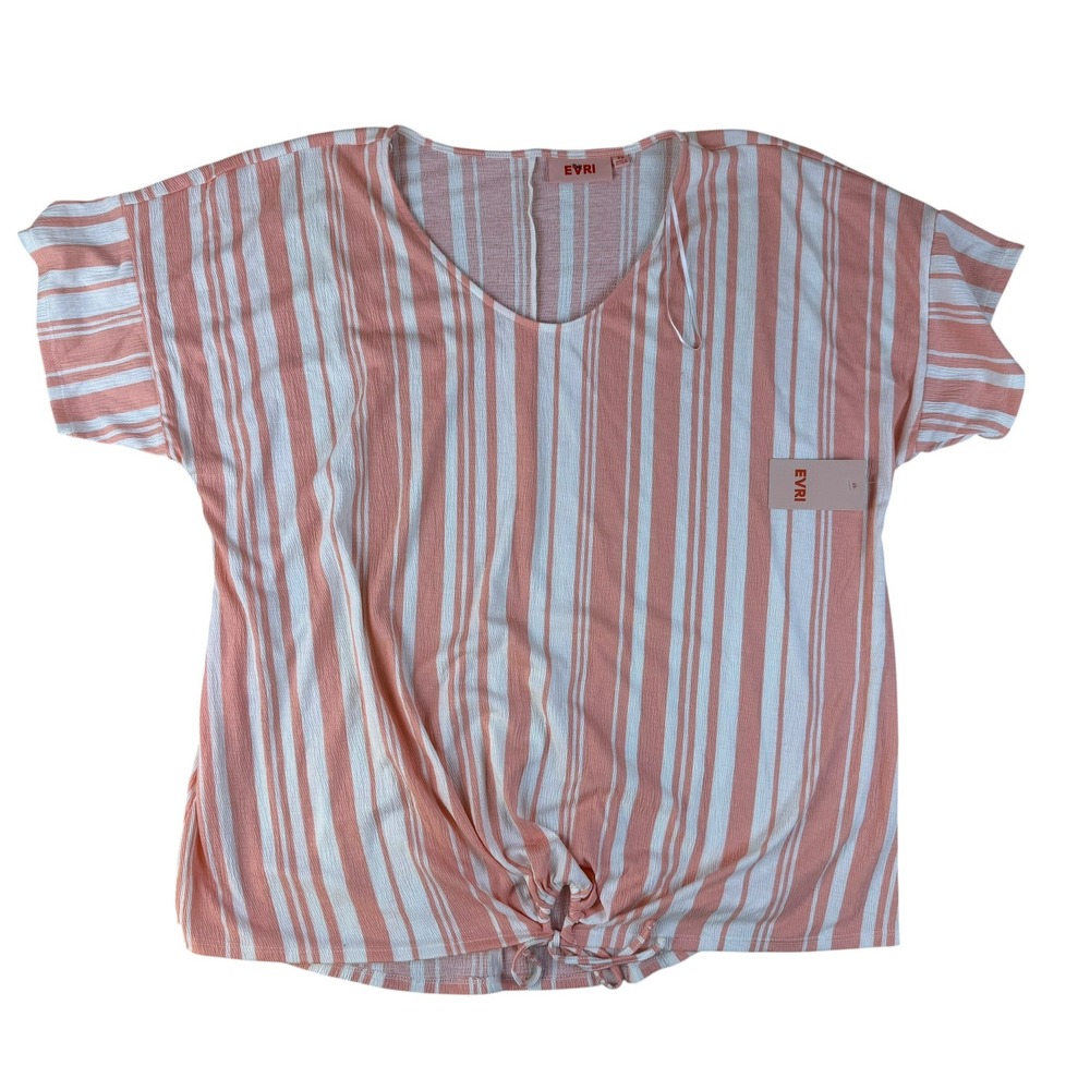 Coastal‎ Striped Tie Front Top Textured Knit Peach 2X EVRI NWT